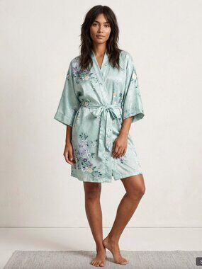 INNER MOST Vintage Floral Satin Kimono Robe Sz S